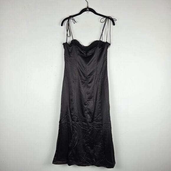 Leche Black Satin Baby Doll Sweetheart Neckline Midi Slip Dress Size Medium Sexy - Picture 5 of 10